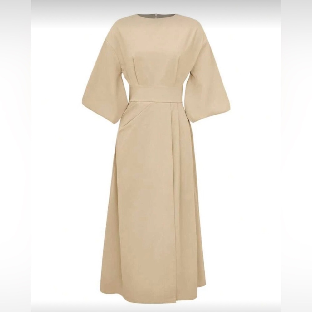 NWOT Beige Pleated Three Quarter Sleeve Maxi Dress - Women XL